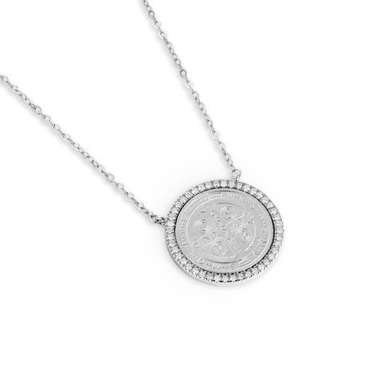 Colar medalha São Bento Moissanites