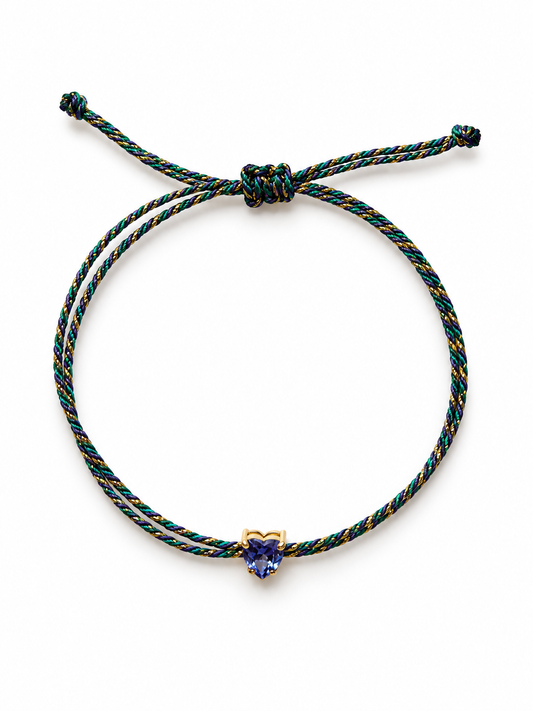 Pulseira fio de seda coração tanzanita