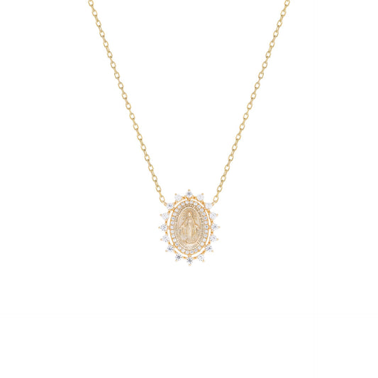 Colar medalha milagrosa Moissanites cravação coroa