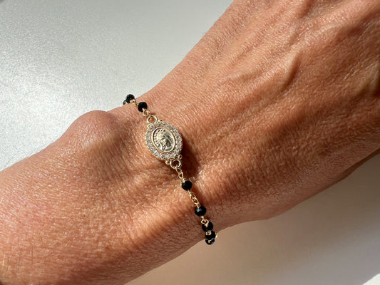 Pulseira medalha Santa Rita pedras onix