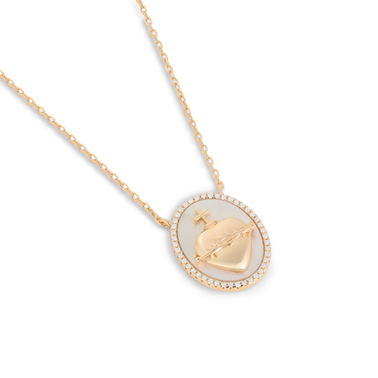 Colar sagrado coração madrepérola e moissanite.