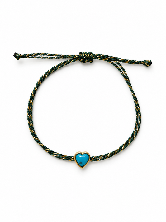 Pulseira fio de seda coração turquesa