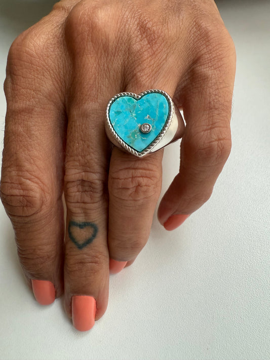 Anel coeur turquesa
