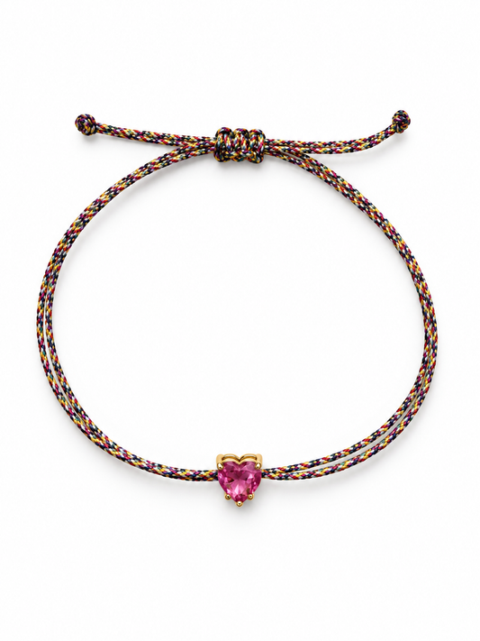Pulseira fio de seda coração turmalina
