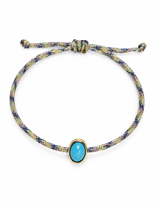 Pulseira fio de seda turquesa oval cabochon 6x8
