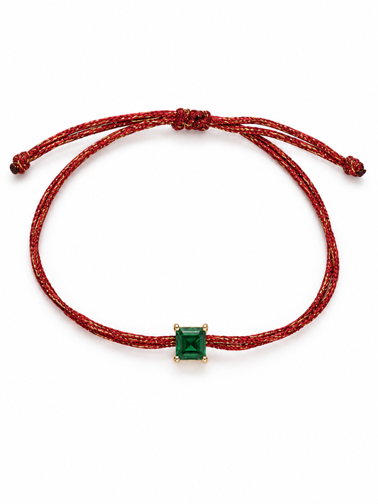 Pulseira fio de seda esmeralda 5x5mm