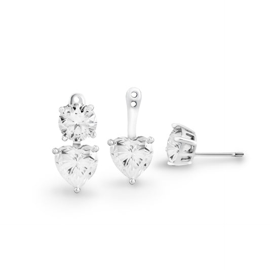 Brinco duplo coração Moissanite