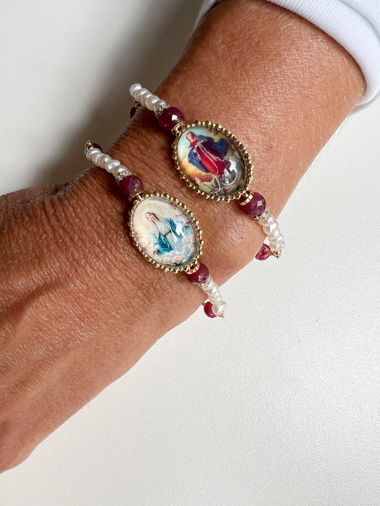 Pulseira Medalha pérolas e rubis
