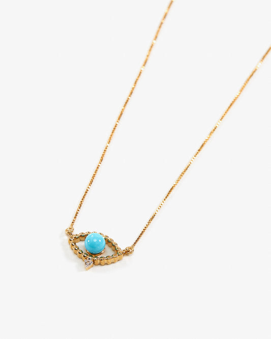 Colar Corfu em Ouro 18k de 43cm com turquesa e brilhante - Helen Gordilho