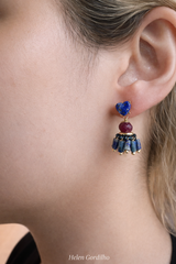 Brinco coração lápis lázuli