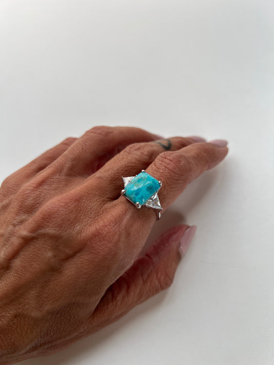 Anel turquesa e moissanite
