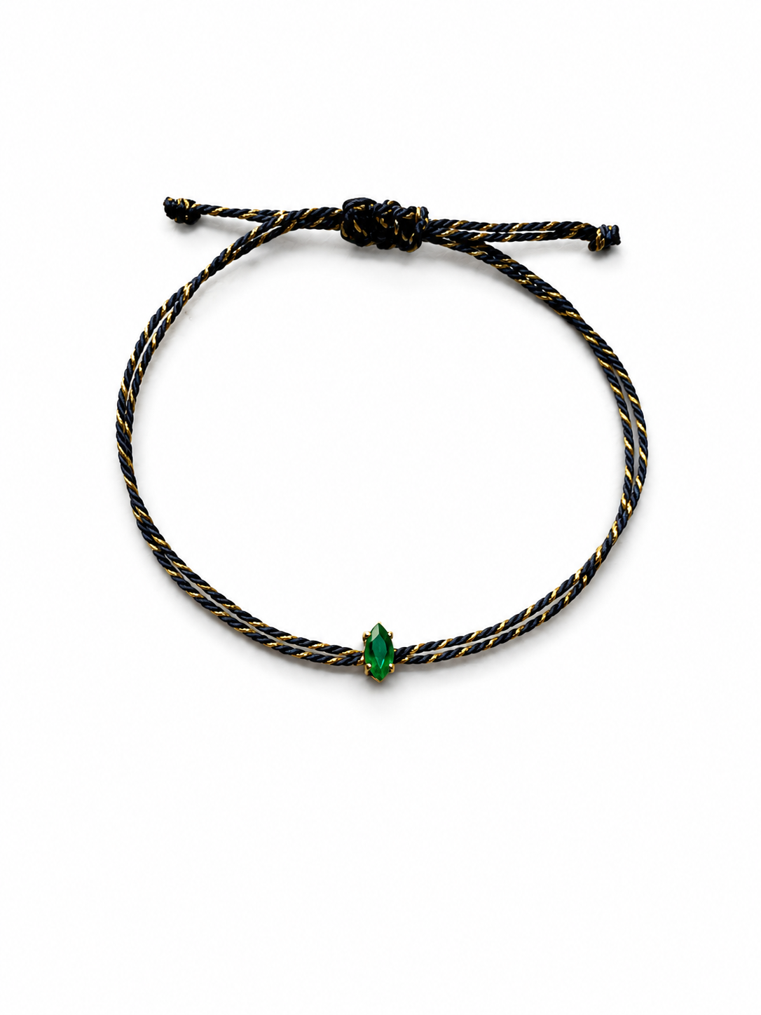 Pulseira fio de seda com esmeralda navete
