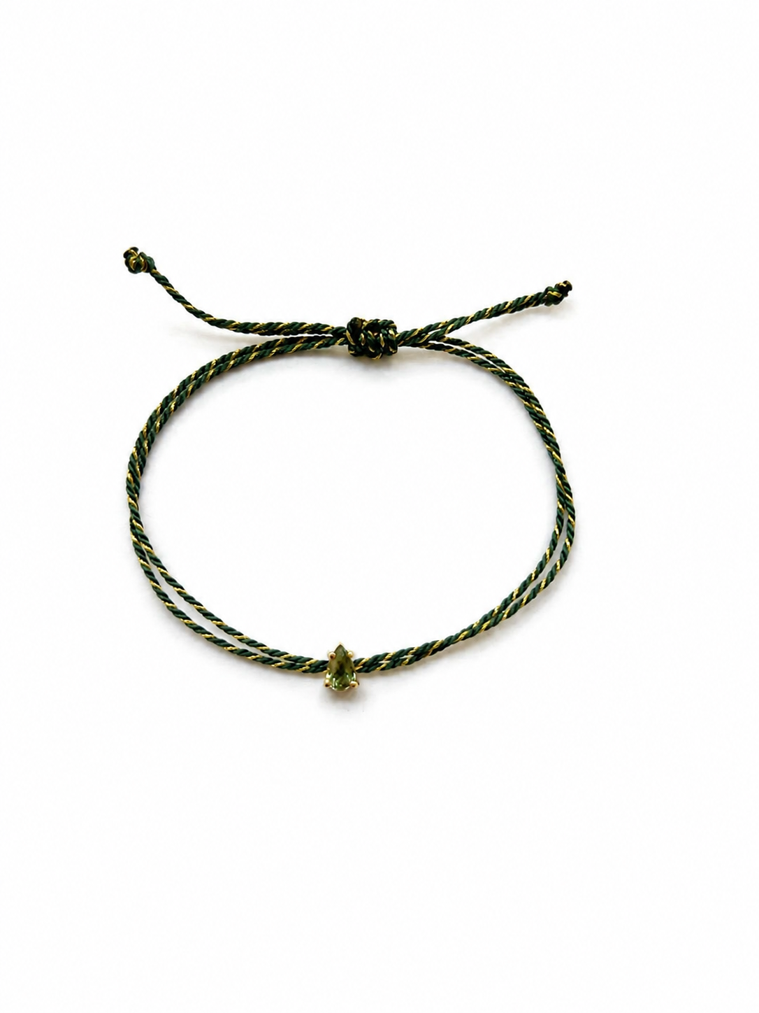 Pulseira fio de seda com safira verde gota