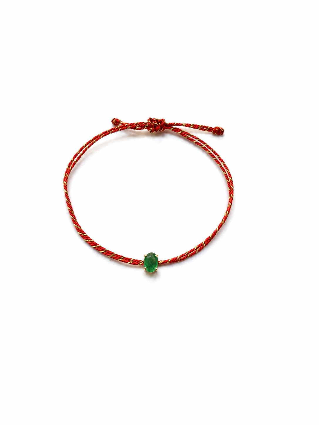 Pulseira esmeralda oval fio vermelho 4x6