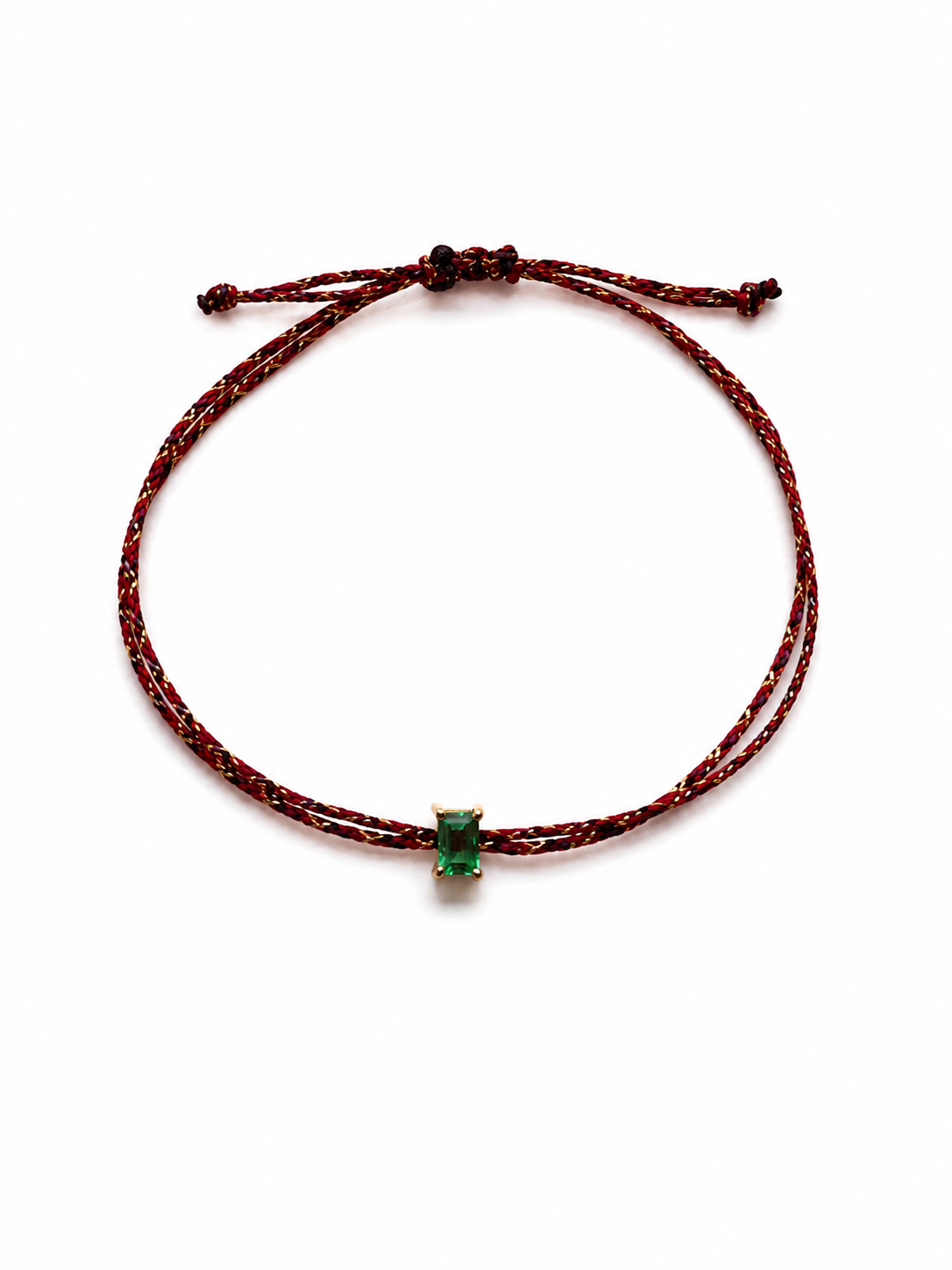 Pulseira fio de seda pedras esmeralda 3x5mm