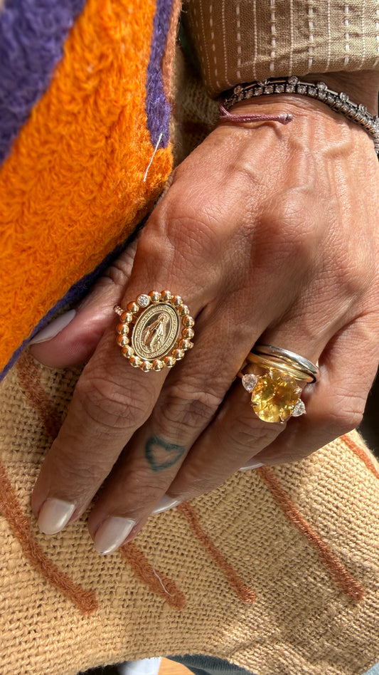 Anel medalha milagrosa bolinhas Moissanite