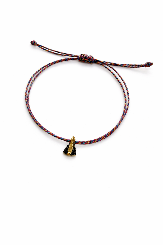 Pulseira fio de seda Nossa Senhora Aparecida ouro 18k