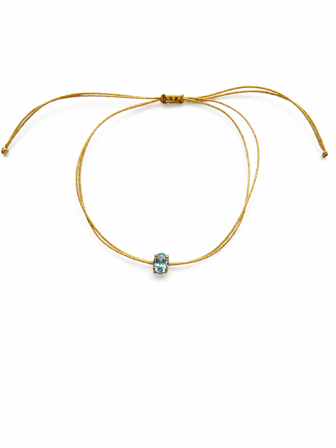 Pulseira fio de seda pedra água marinha