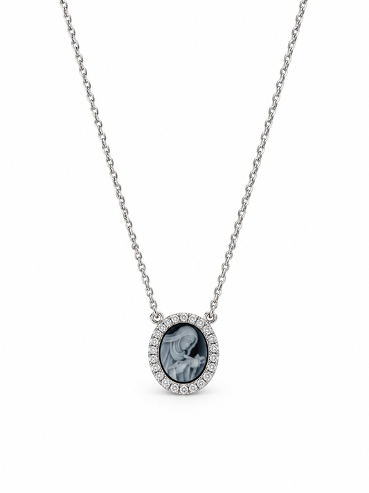 Colar medalha Santa Rita moissanite