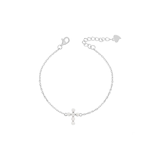 Pulseira cruz pérolas