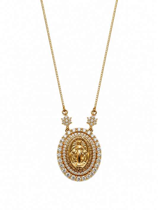 Medalha milagrosa flor Moissanite
