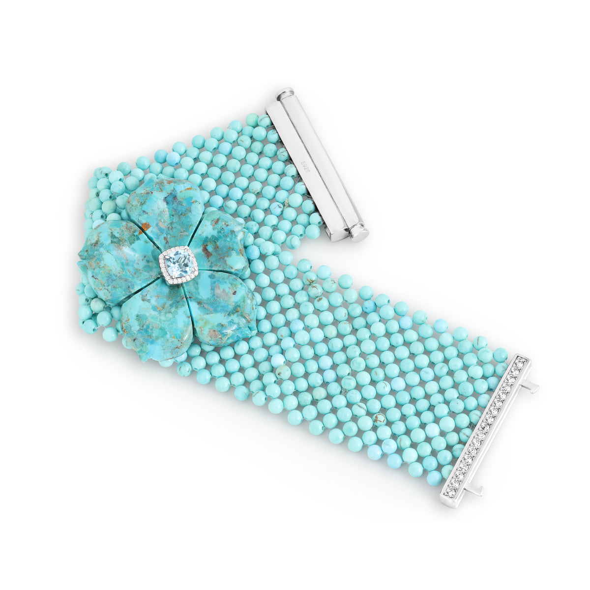 Pulseira flor turquesa com Moissanites