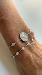Pulseira Medalha milagrosa flor Moissanite
