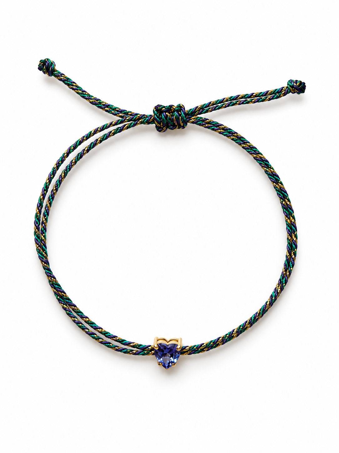 Pulseira fio de seda coração tanzanita
