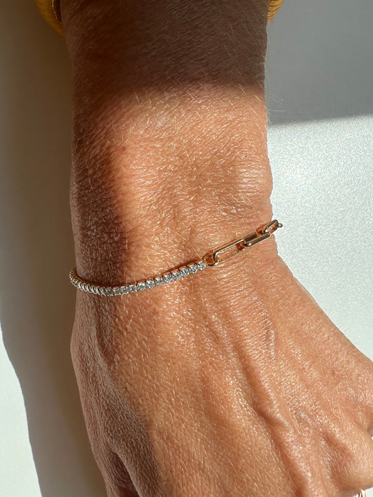 Pulseira meio riviera / elos quadrados