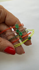 Pulseira esmeralda oval fio vermelho 4x6