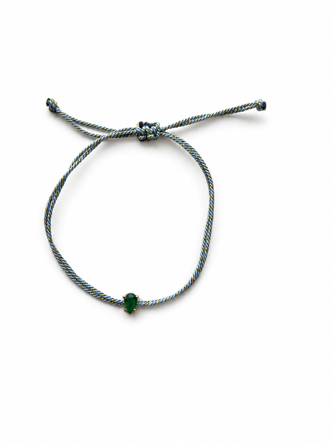 Pulseira fio de seda gota esmeralda