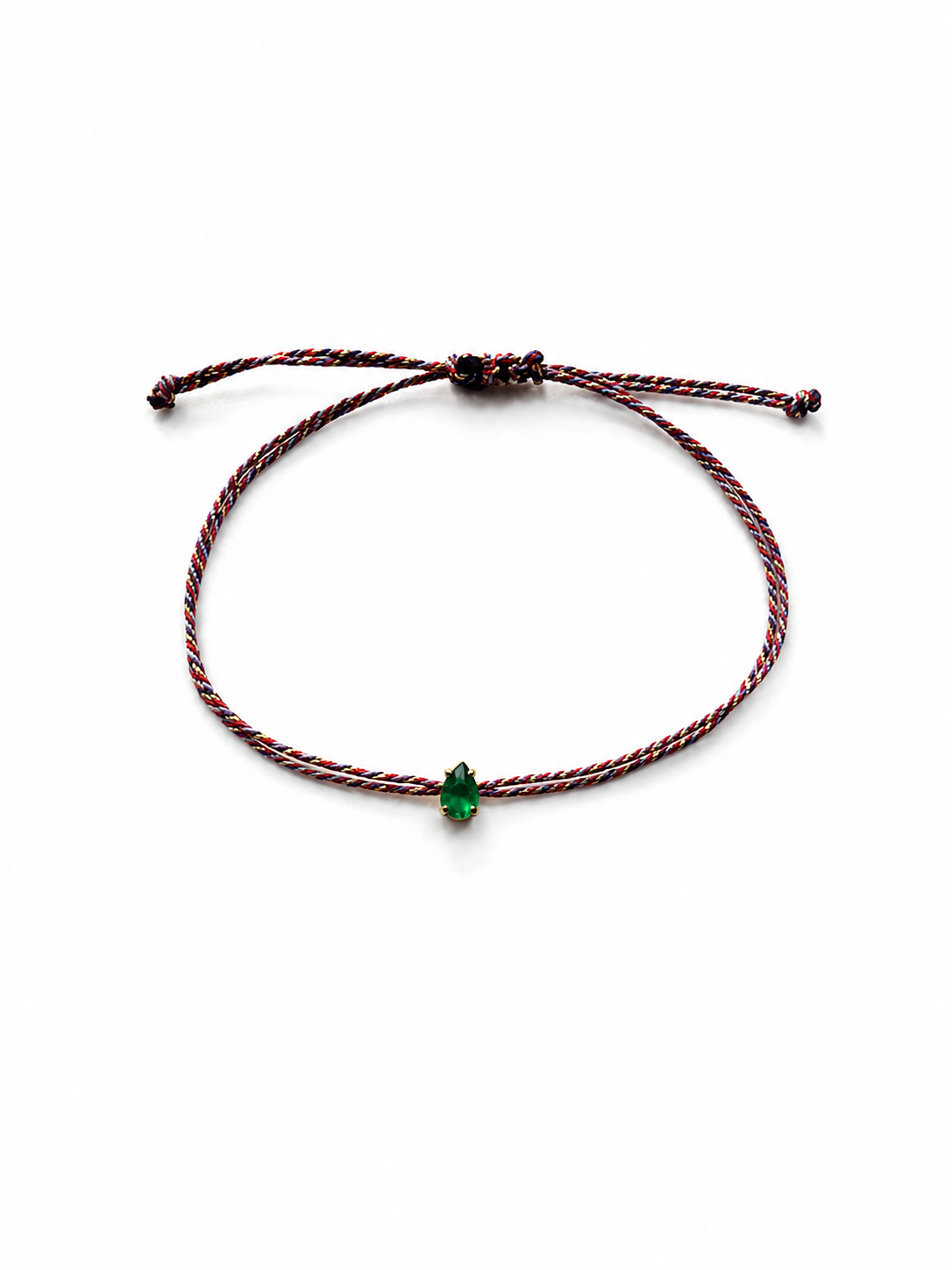 Pulseira fio de seda esmeralda gota
