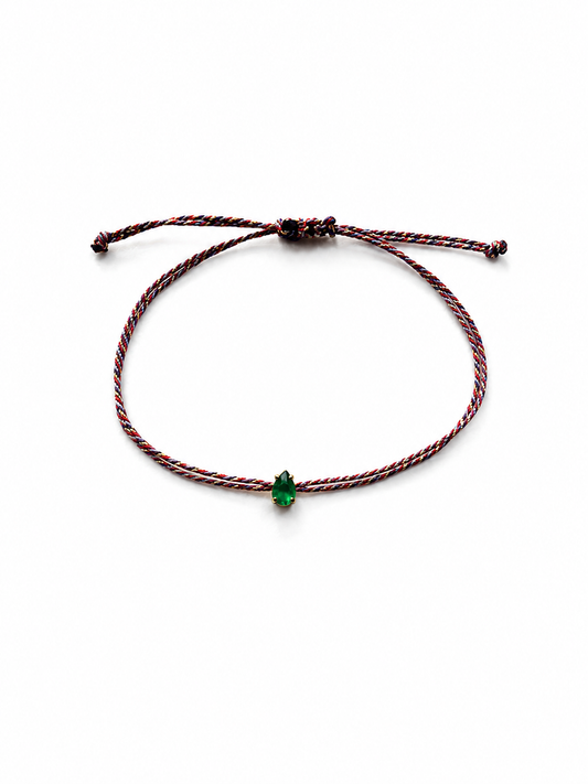 Pulseira fio de seda esmeralda gota
