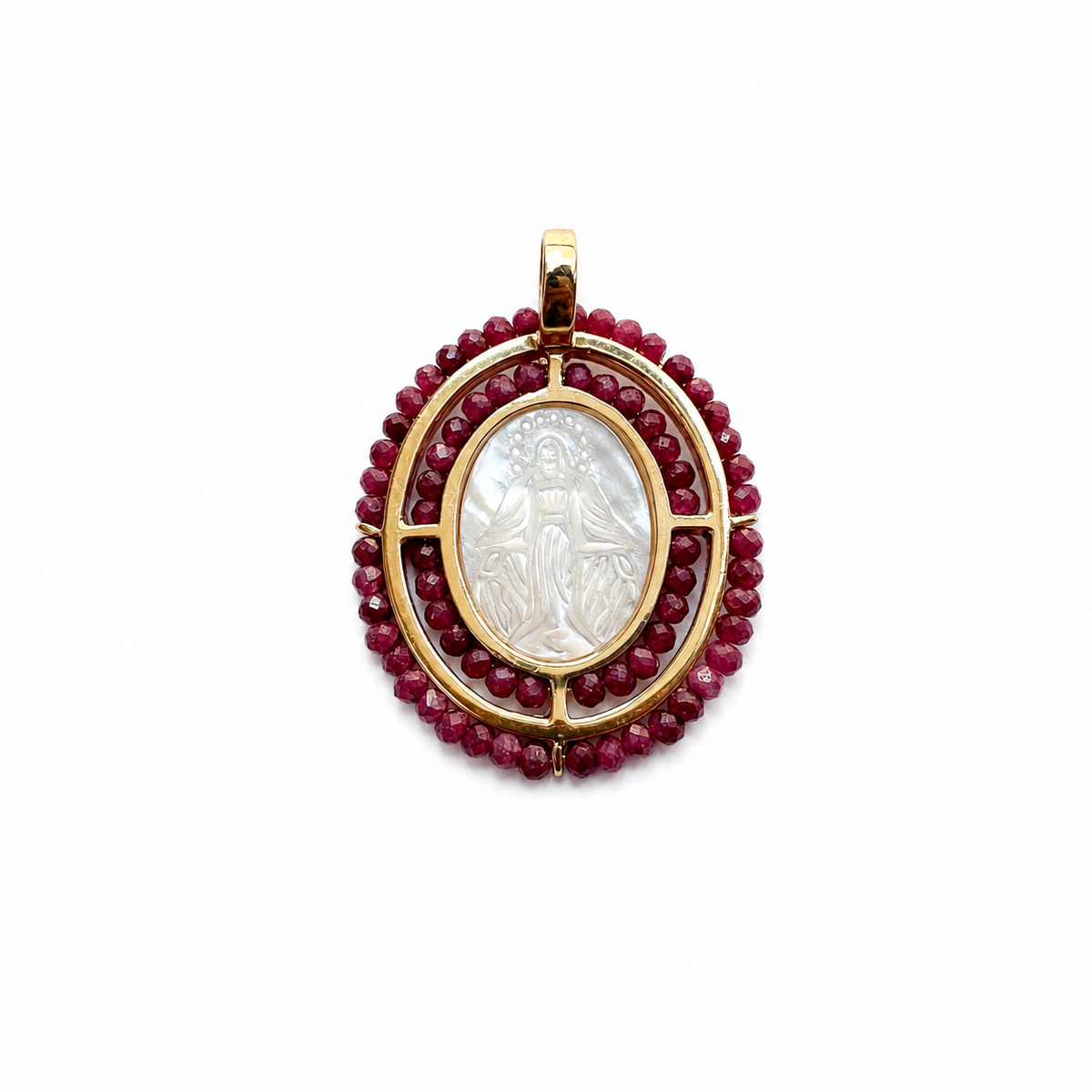 Pingente Medalha milagrosa rubis