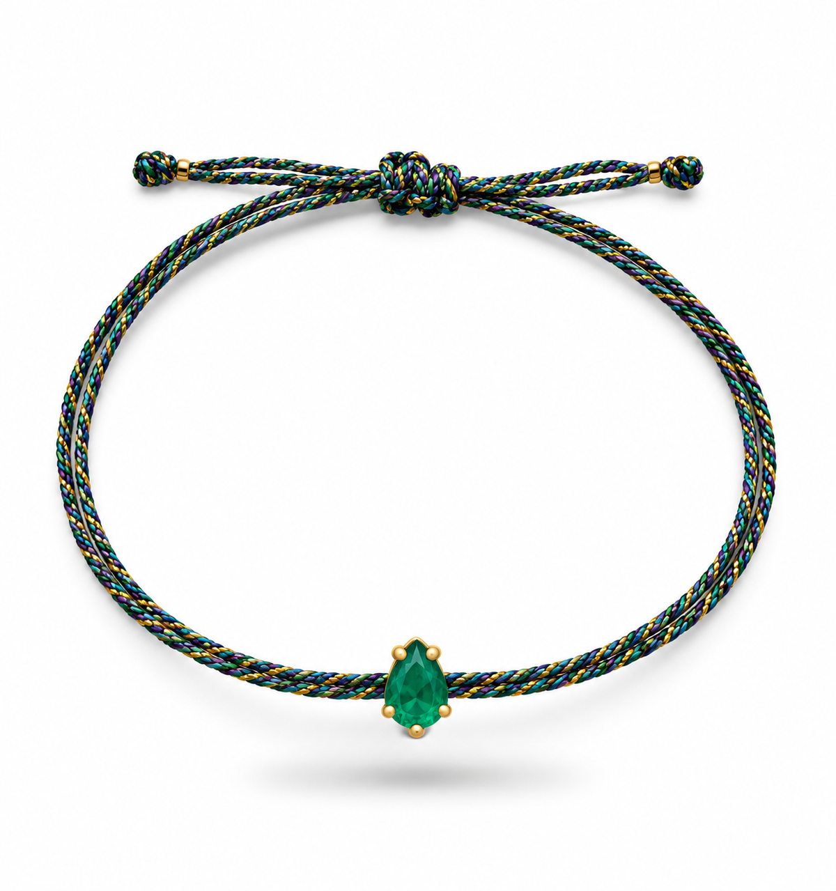 Pulseira fio de seda esmeralda 5x6,5mm