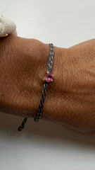 Pulseira fio de seda turmalina rosa coração