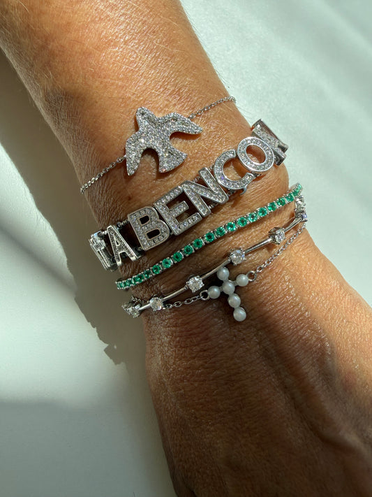 Pulseira cruz pérolas