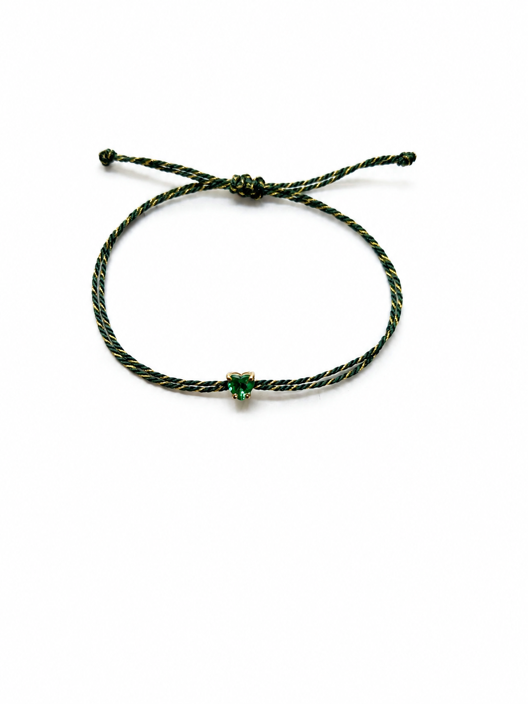 Pulseira fio de seda coração esmeralda