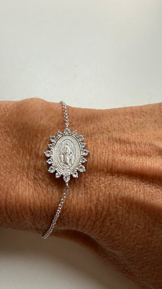 Pulseira medalha milagrosa pedras naturais