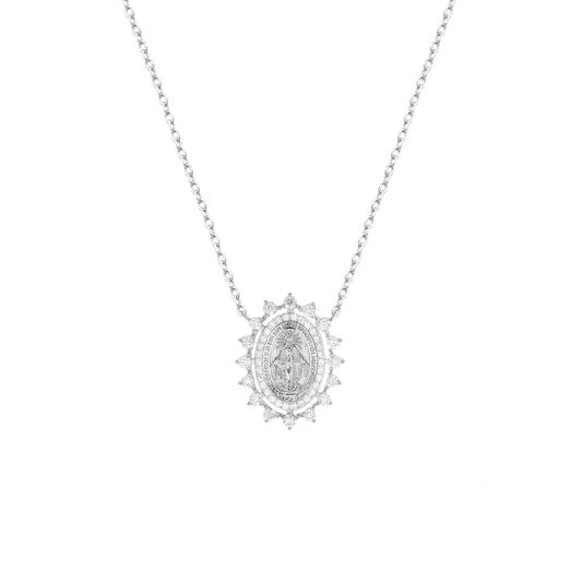 Colar medalha milagrosa Moissanites cravação coroa