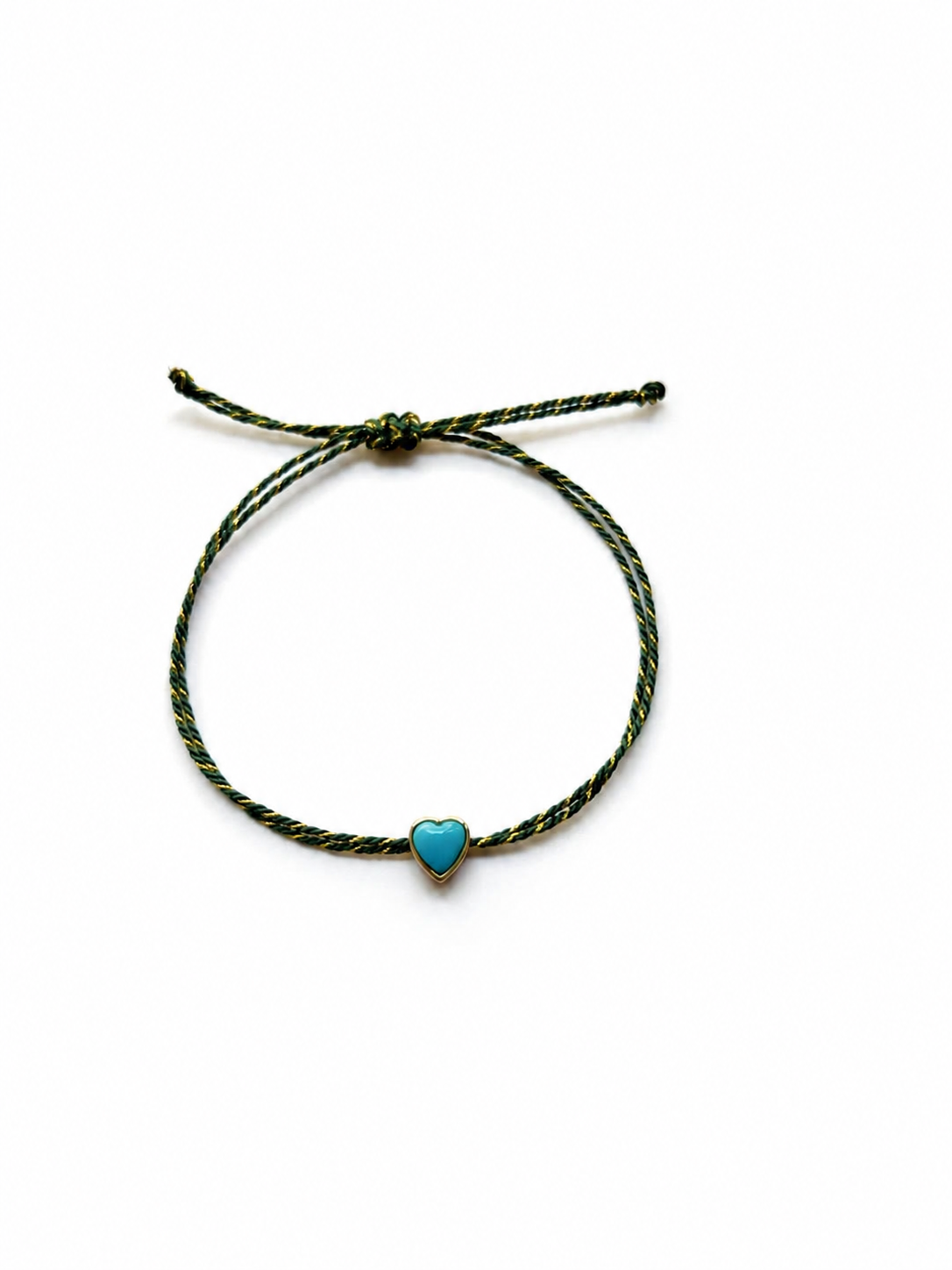 Pulseira fio de seda coração turquesa