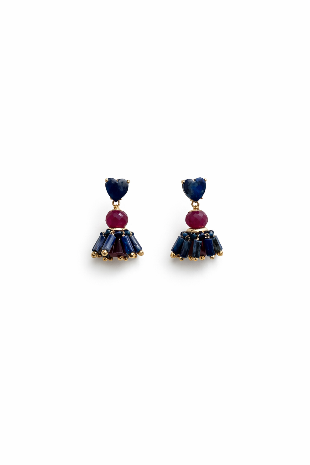 Brinco coração lápis lázuli