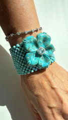 Pulseira flor turquesa com Moissanites