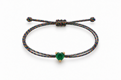 Pulseira coração esmeralda fio de seda 5x5mm