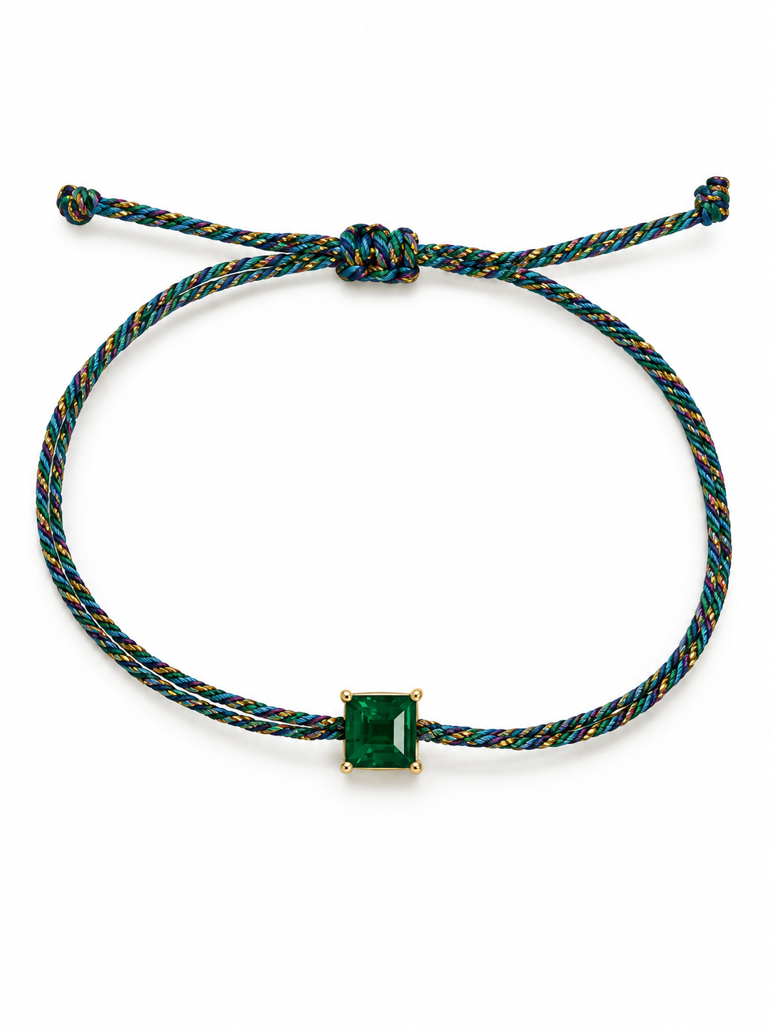 Pulseira fio de seda com esmeralda 5x5mm