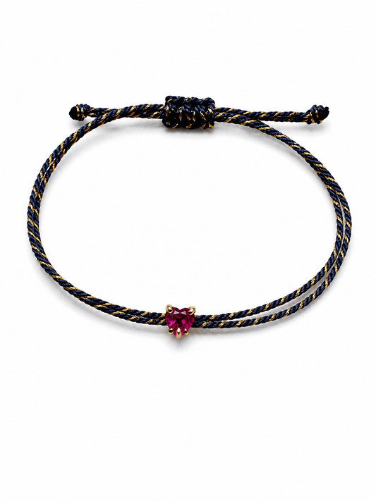 Pulseira fio de seda turmalina rosa coração