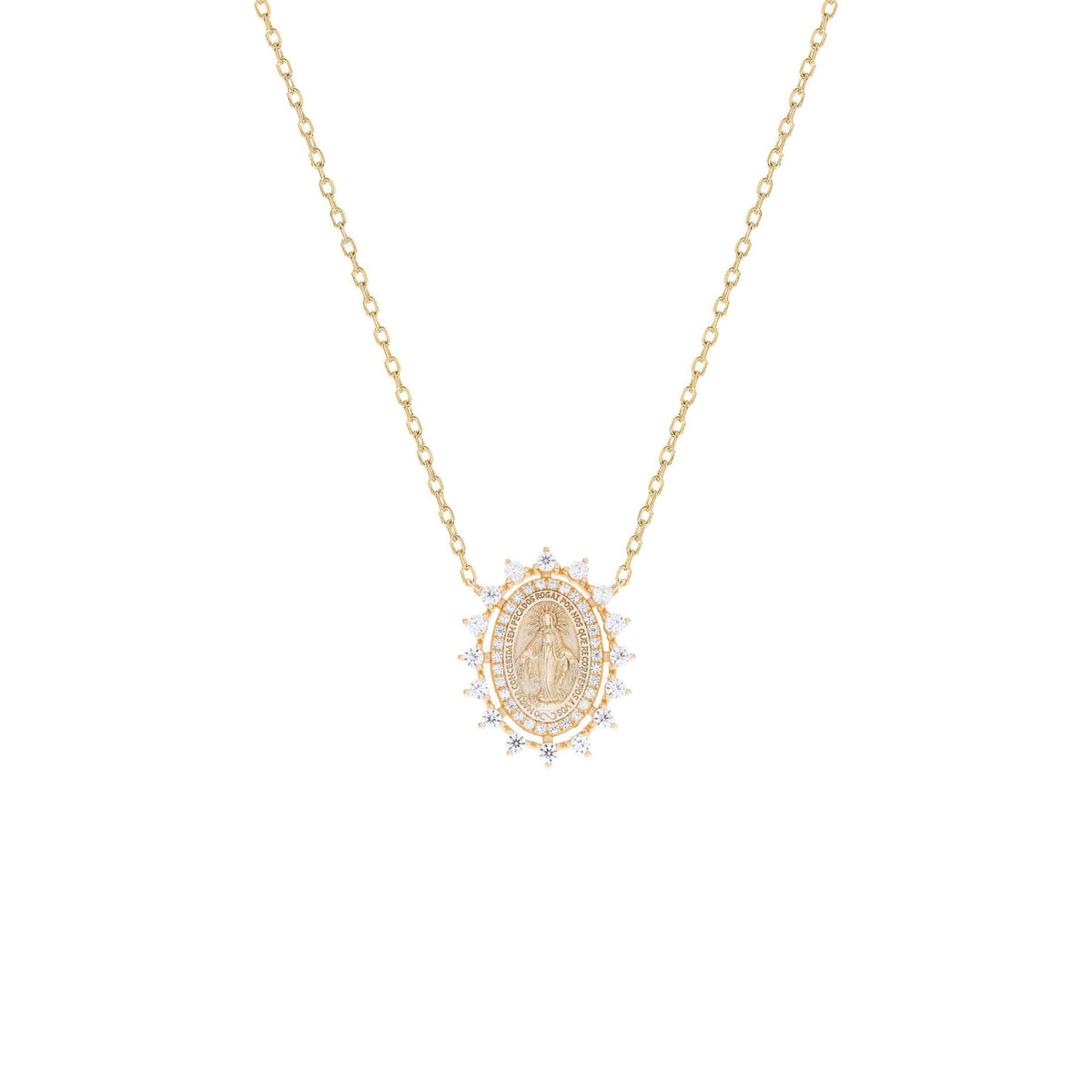 Colar medalha milagrosa Moissanites cravação coroa