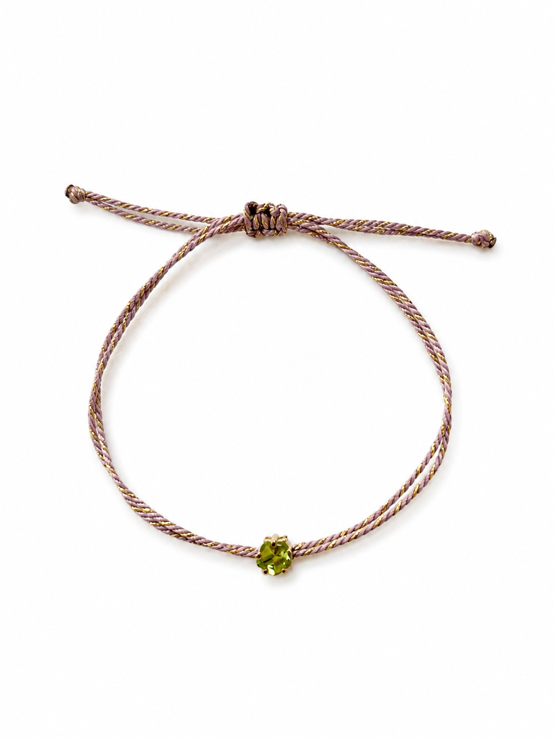 Pulseira fio de seda peridoto trevo