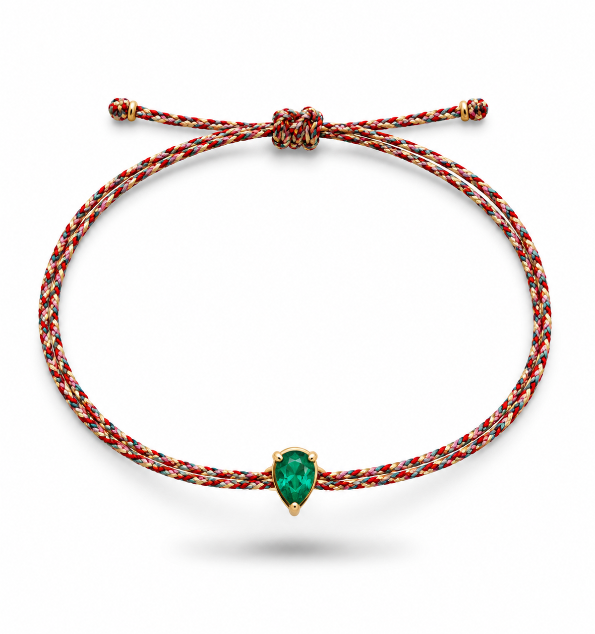 Pulseira fio de seda esmeralda gota 4x6mm