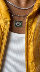 Colar bandeira do Brasil ródio
